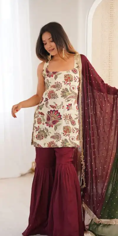 ST 1153 Maroon Color Natural Crep Salwar Suit with Embroidery Work. Wedding, Party, Festive, Best Price âš2449. Delivery 4-6 Working Days. Shop now. | Jump Suits, Salwar suit, Casual Suits, Creative suits, Designer Suits, Palazzo Suits, Party Wear Suits, Patiala Suits, Straight Suits
