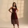 Maroon Roman Glass Embroidery Work Salwar Suit