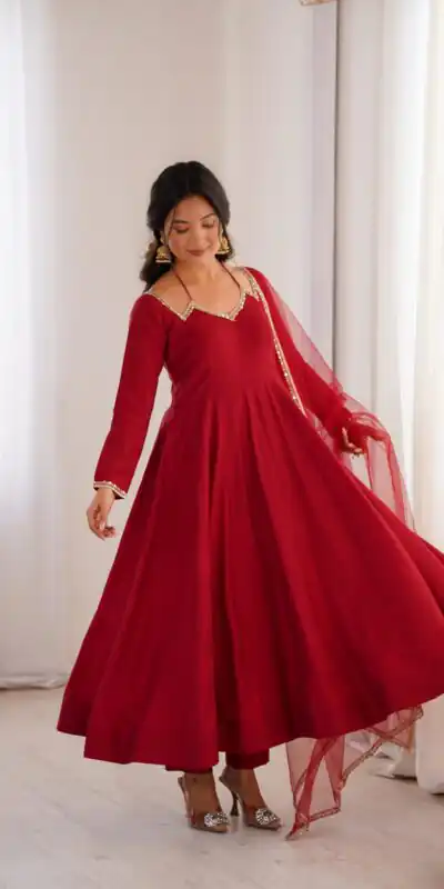 KB 293 Maroon Soft Nylon Net Anarkali Suit with Mirror Work & Lace Work. Get it for ₹1999. Delivery 4-6 Working Days. Shop now. | Anarkali Suits, Bollywood Anarkali, Creative-Anarkali, Designer Anarkali, Embroidered Anarkali, Party Wear Anarkali