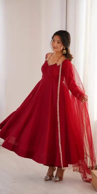 KB 293 Maroon Soft Nylon Net Anarkali Suit with Mirror Work & Lace Work. Get it for ₹1999. Delivery 4-6 Working Days. Shop now. | Anarkali Suits, Bollywood Anarkali, Creative-Anarkali, Designer Anarkali, Embroidered Anarkali, Party Wear Anarkali