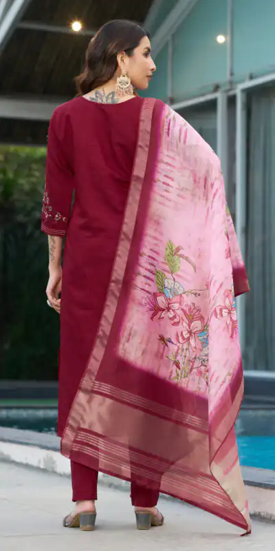 DIVA 115 Maroon Viscose Silk Salwar Suit with Digital Print & Embroidery Work. Festive Deal ₹2049. Delivery 4-6 Working Days. Shop now. | Jump Suits, Salwar suit, Casual Suits, Creative suits, Designer Suits, Palazzo Suits, Party Wear Suits, Patiala Suits, Straight Suits
