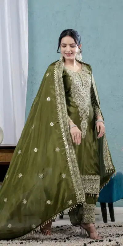 MF 444 Mehandi Chnnon Silk Salwar Suit with Lace Work & Embroidery Work. Introductory Price ₹2099. Delivery 4-6 Working Days. Shop now. | Jump Suits, Salwar suit, Casual Suits, Creative suits, Designer Suits, Palazzo Suits, Party Wear Suits, Patiala Suits, Straight Suits