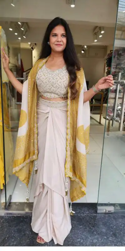 BB 53 Mustered Crap Silk Dhoti Suit. Perfect for Wedding, Party, Anniversary, Holi, Temple Visit â Available at âš2599 only. Delivery 4-6 Working Days. | Jump Suits, Salwar suit, Casual Suits, Creative suits, Designer Suits, Palazzo Suits, Party Wear Suits, Patiala Suits, Straight Suits