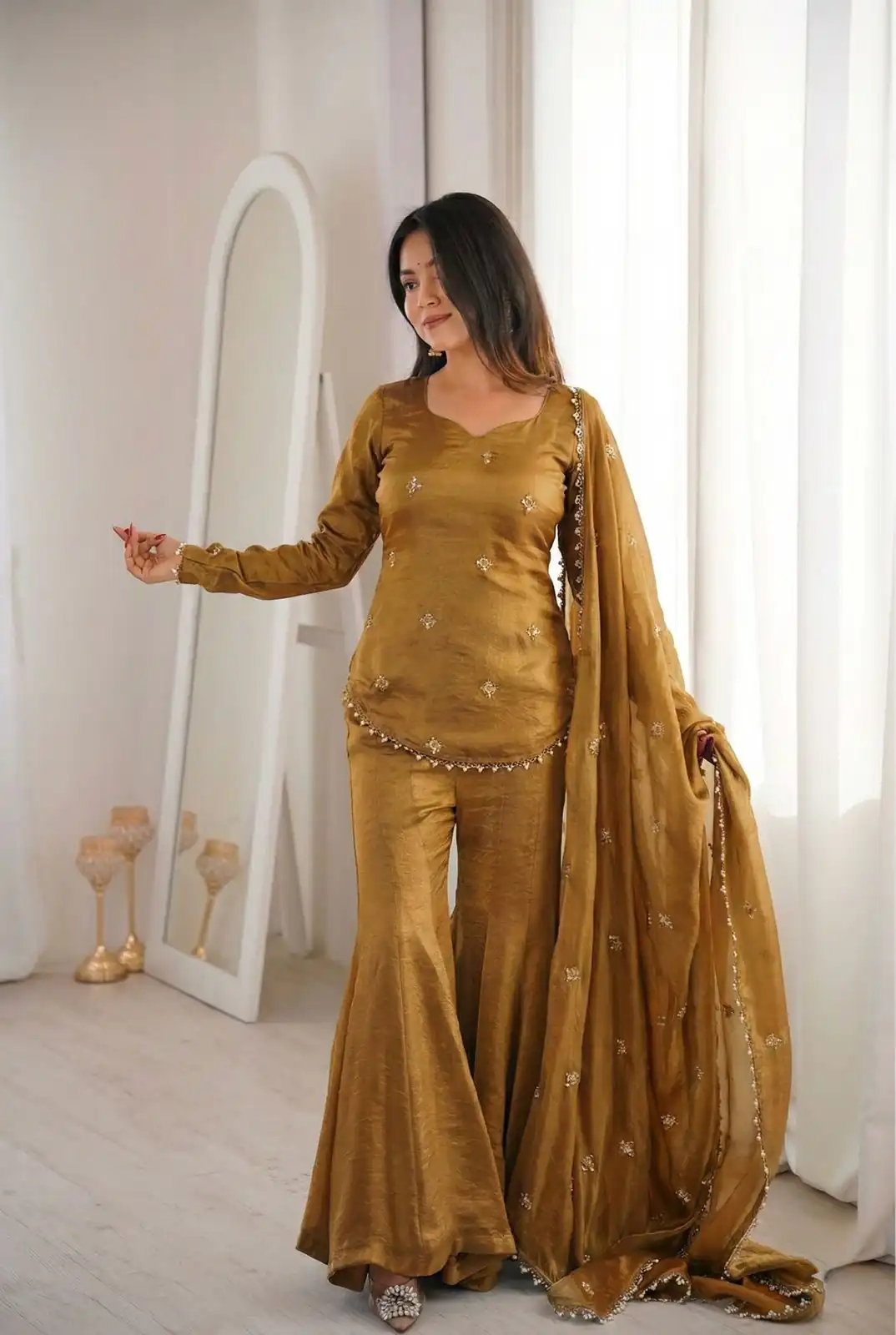 ZSR 3159 Mustered Fendy Silk Salwar Suitwith Embroidery Work & Lace Work. Now at just ₹2049. Delivery 4-6 Working Days. Shop now. | Jump Suits, Salwar suit, Casual Suits, Creative suits, Designer Suits, Palazzo Suits, Party Wear Suits, Patiala Suits, Straight Suits