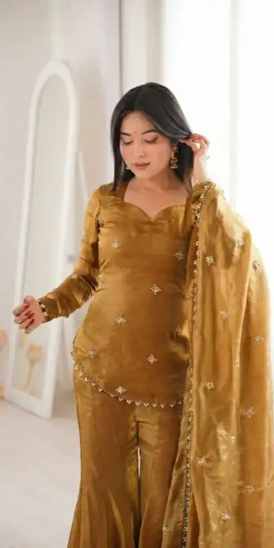 ZSR 3159 Mustered Fendy Silk Salwar Suitwith Embroidery Work & Lace Work. Now at just ₹2049. Delivery 4-6 Working Days. Shop now. | Jump Suits, Salwar suit, Casual Suits, Creative suits, Designer Suits, Palazzo Suits, Party Wear Suits, Patiala Suits, Straight Suits