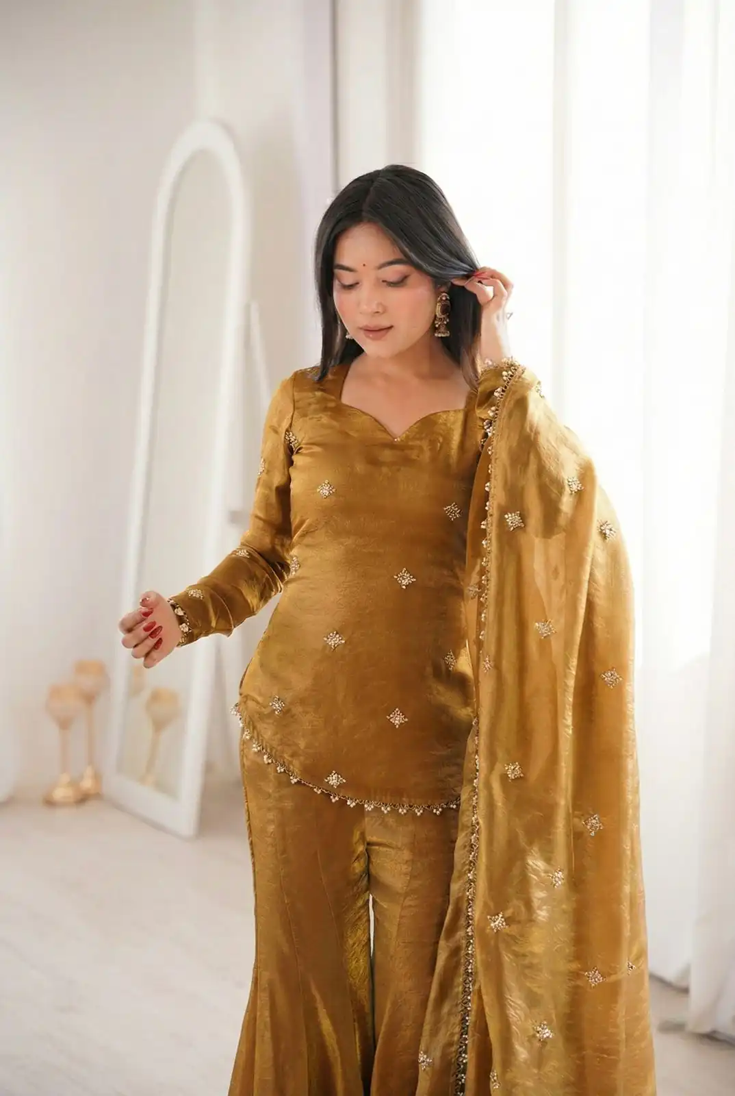 ZSR 3159 Mustered Fendy Silk Salwar Suitwith Embroidery Work & Lace Work. Now at just ₹2049. Delivery 4-6 Working Days. Shop now. | Jump Suits, Salwar suit, Casual Suits, Creative suits, Designer Suits, Palazzo Suits, Party Wear Suits, Patiala Suits, Straight Suits