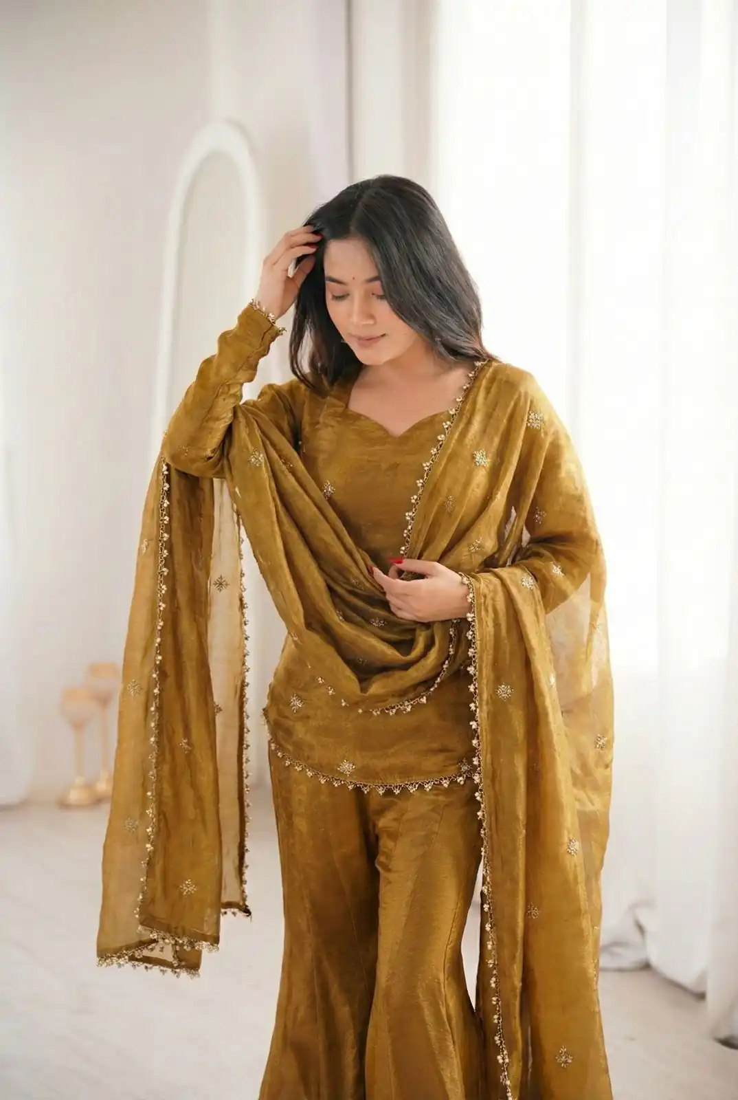 ZSR 3159 Mustered Fendy Silk Salwar Suitwith Embroidery Work & Lace Work. Now at just ₹2049. Delivery 4-6 Working Days. Shop now. | Jump Suits, Salwar suit, Casual Suits, Creative suits, Designer Suits, Palazzo Suits, Party Wear Suits, Patiala Suits, Straight Suits
