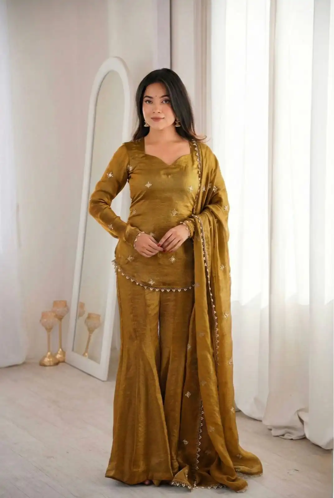 ZSR 3159 Mustered Fendy Silk Salwar Suitwith Embroidery Work & Lace Work. Now at just ₹2049. Delivery 4-6 Working Days. Shop now. | Jump Suits, Salwar suit, Casual Suits, Creative suits, Designer Suits, Palazzo Suits, Party Wear Suits, Patiala Suits, Straight Suits