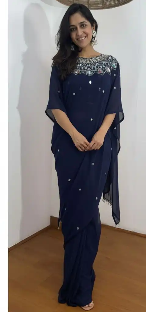 ST 1157 Navy Blue in Faux Georgette Mirror Work & Embroidery Work Saree. Festive Deal ₹1899. Delivery 4-6 Working Days. Shop now. | Designer Sarees, Sarees, Bollywood Sarees, Creative Sarees, Embroidered Sarees, Ethnic Saree, Modern Digital sarees, Party Wear Sarees