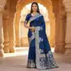 MB 25 GAJRAJ Navy Blue in Pure Banarasi Silk Zari Work & Lace Work Saree . Introductory Price ₹1899. Delivery 4-6 Working Days. Shop now. | Designer Sarees, Sarees, Bollywood Sarees, Creative Sarees, Embroidered Sarees, Ethnic Saree, Modern Digital sarees, Party Wear Sarees