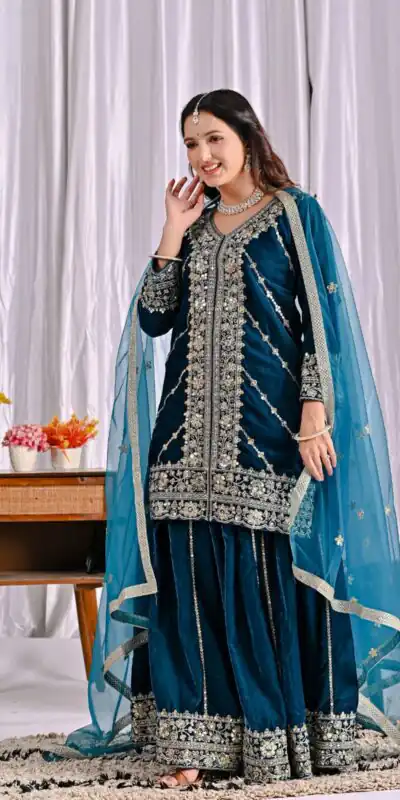 ND 5053 Navy Blue Viscous Velvet Salwar Suit with Embroidery Work. Grab it for ₹2449. Delivery 4-6 Working Days. Shop now. | Jump Suits, Salwar suit, Casual Suits, Creative suits, Designer Suits, Palazzo Suits, Party Wear Suits, Patiala Suits, Straight Suits