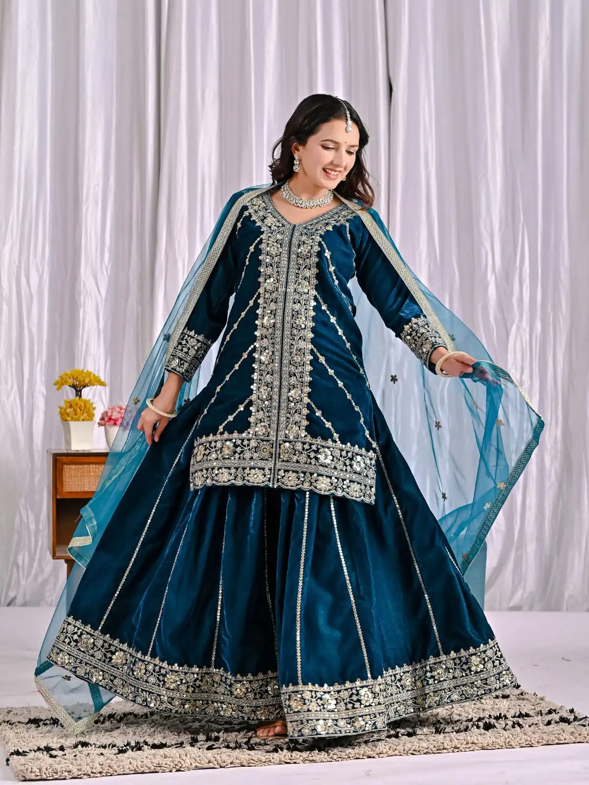 ND 5053 Navy Blue Viscous Velvet Salwar Suit with Embroidery Work. Grab it for ₹2449. Delivery 4-6 Working Days. Shop now. | Jump Suits, Salwar suit, Casual Suits, Creative suits, Designer Suits, Palazzo Suits, Party Wear Suits, Patiala Suits, Straight Suits