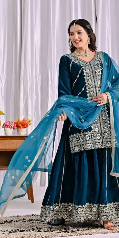 ND 5053 Navy Blue Viscous Velvet Salwar Suit with Embroidery Work. Grab it for ₹2449. Delivery 4-6 Working Days. Shop now. | Jump Suits, Salwar suit, Casual Suits, Creative suits, Designer Suits, Palazzo Suits, Party Wear Suits, Patiala Suits, Straight Suits