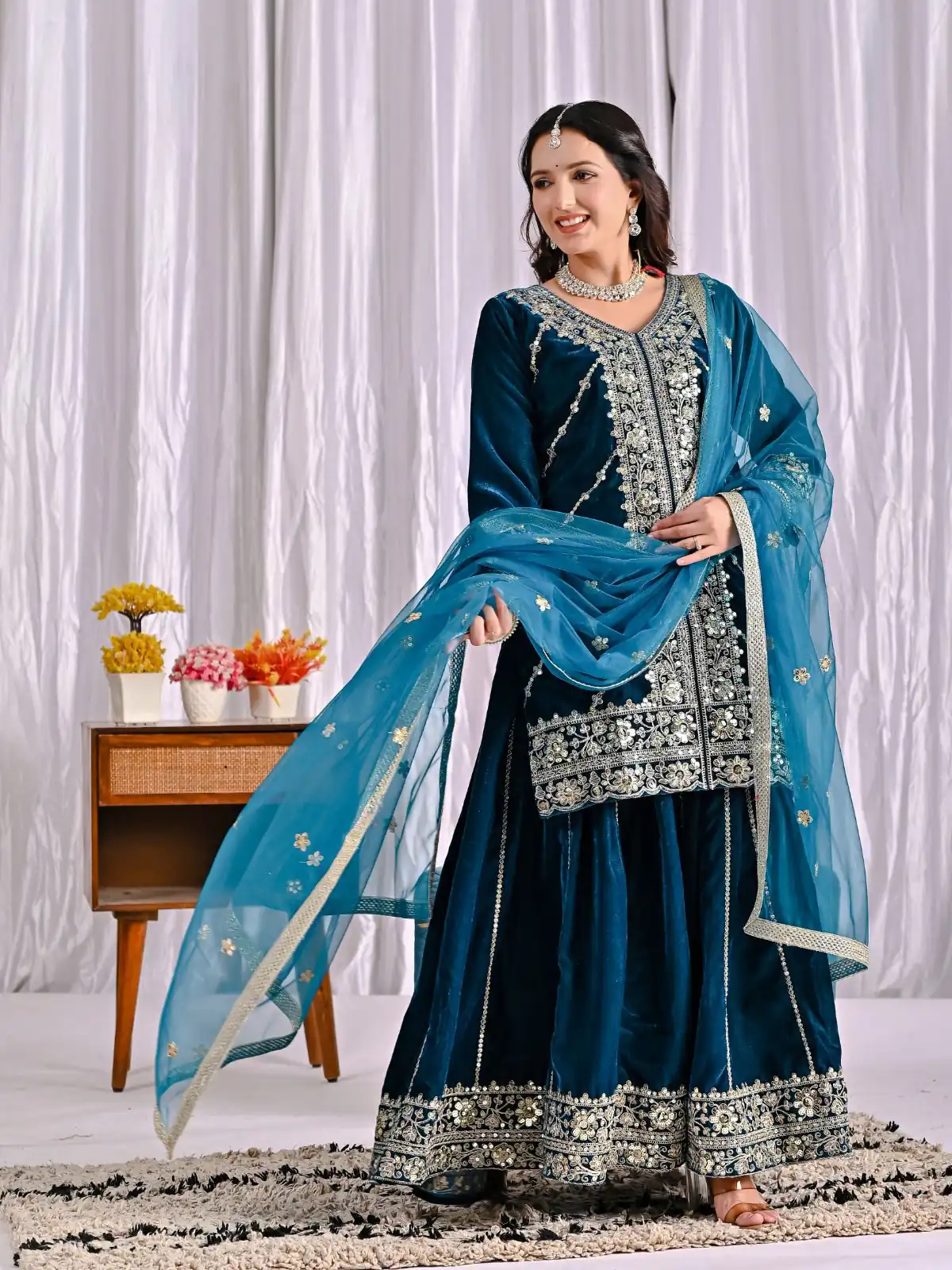 ND 5053 Navy Blue Viscous Velvet Salwar Suit with Embroidery Work. Grab it for ₹2449. Delivery 4-6 Working Days. Shop now. | Jump Suits, Salwar suit, Casual Suits, Creative suits, Designer Suits, Palazzo Suits, Party Wear Suits, Patiala Suits, Straight Suits