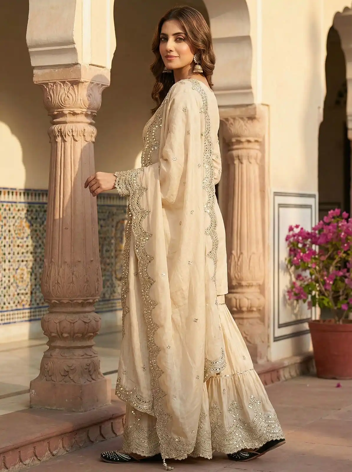 Off White Chinon Silk Sequence Work Salwar Suit - Image 8