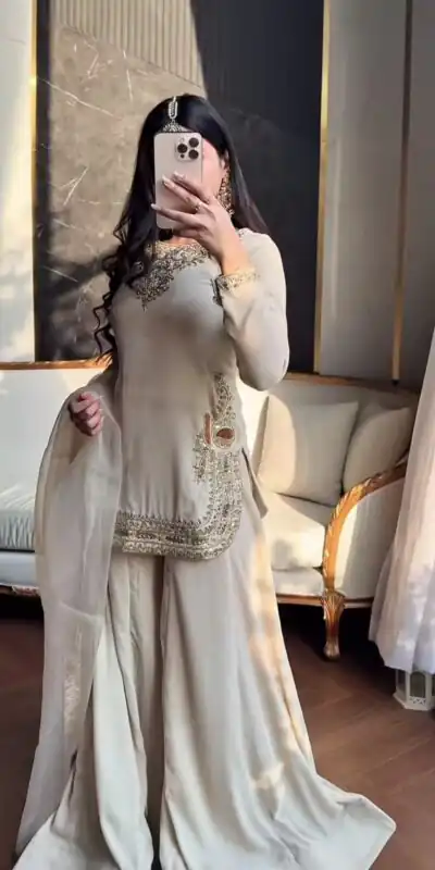 NF 1269 Off White Korean Satin Silk Salwar Suit with Lace Work & Embroidery Work. Exclusive Offer ₹2149. Delivery 4-6 Working Days. Shop now. | Jump Suits, Salwar suit, Casual Suits, Creative suits, Designer Suits, Palazzo Suits, Party Wear Suits, Patiala Suits, Straight Suits