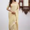 Off White Lichi Silk Border Jacquard Work Saree