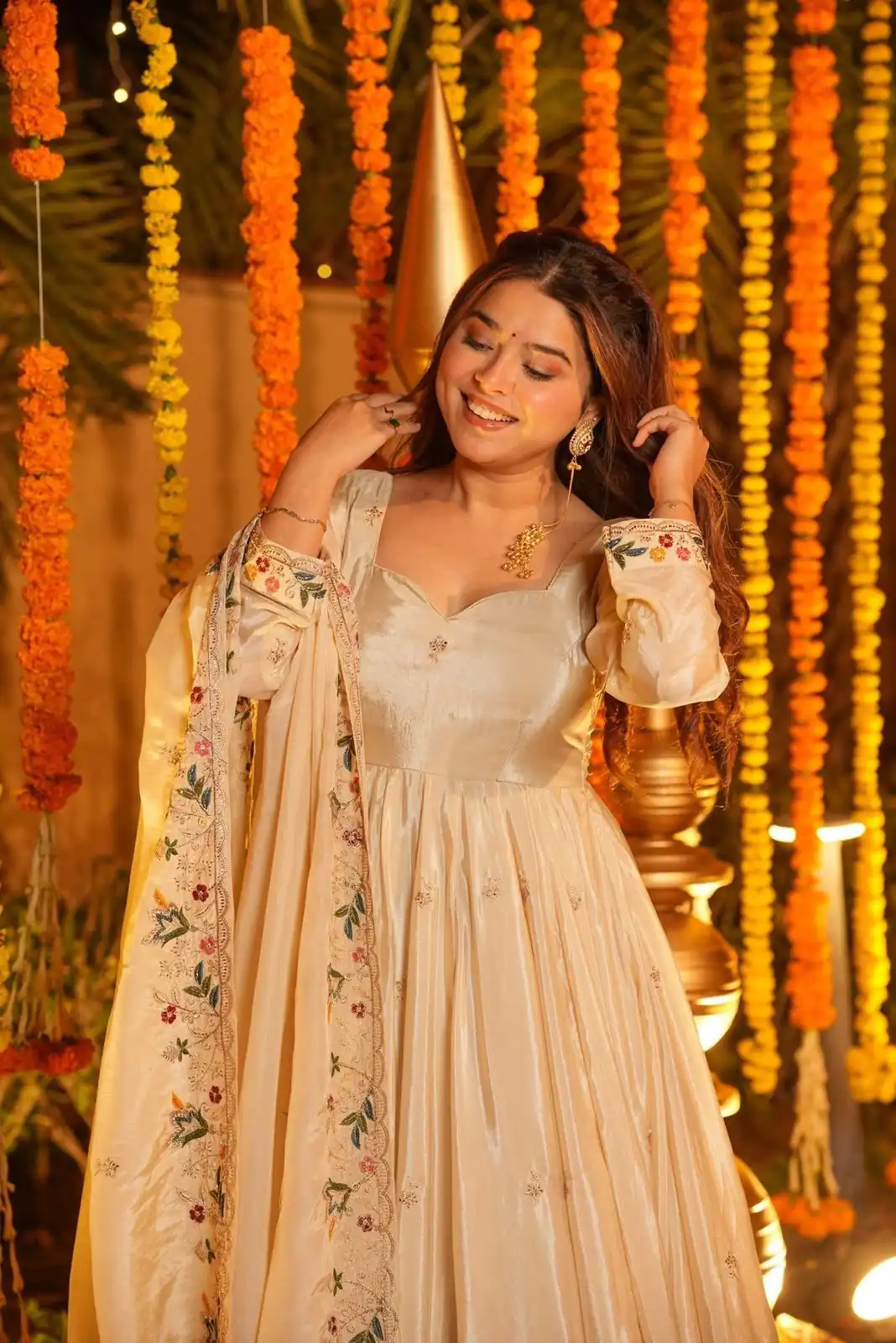 NF 1264 Off White Natural Crap Silk Anarkali Suit with Embroidery Work. Available at ₹3049 only. Delivery 4-6 Working Days. Shop now. | Anarkali Suits, Bollywood Anarkali, Creative-Anarkali, Designer Anarkali, Embroidered Anarkali, Party Wear Anarkali