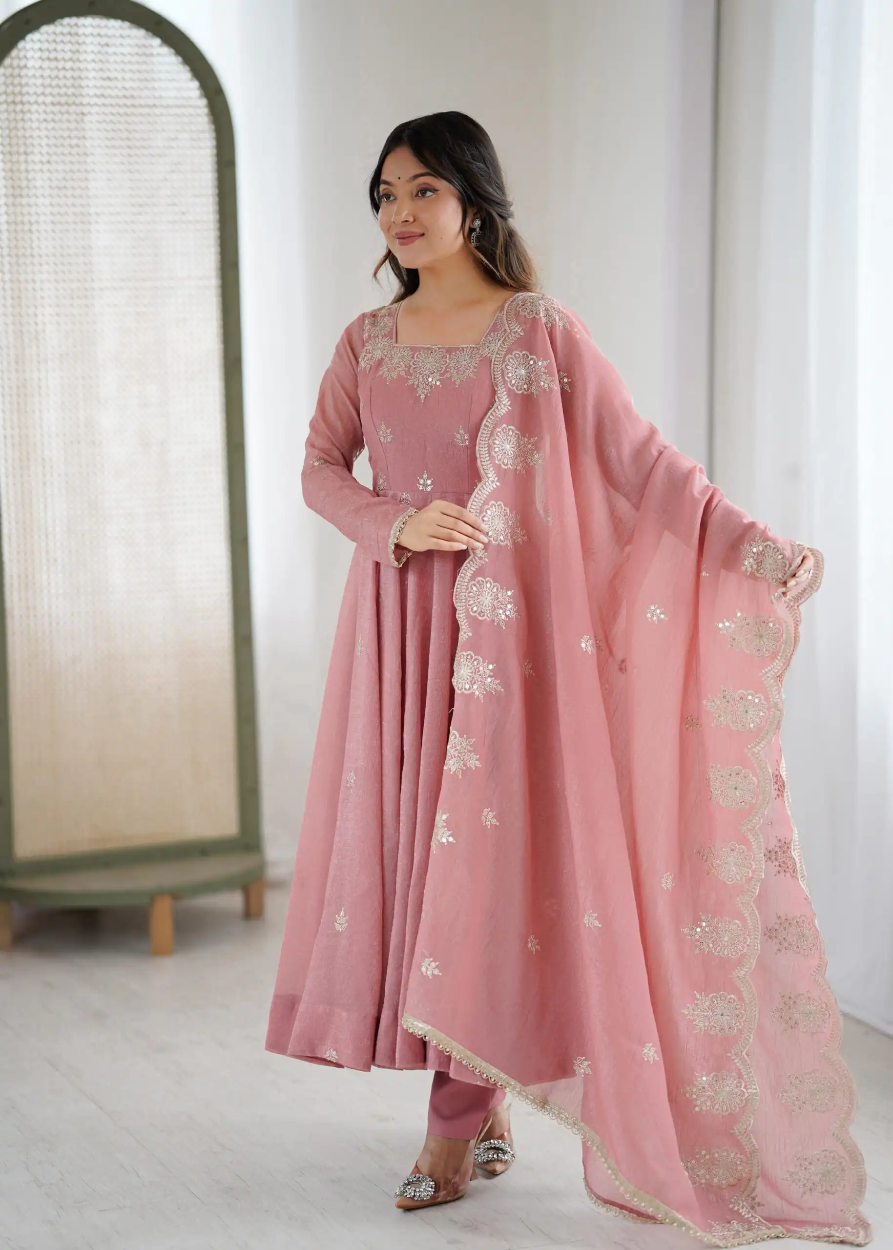 ZF 5011 Onion Crunchy Silk Gown with Embroidery Work. Wedding, Party, Festive, Events Best Price ₹2099. Delivery 4-6 Working Days. Shop now. | Gowns, Bollywood Gowns, Creative Gowns, Designer Gowns, Embroidered Gowns, Party Wear Gowns