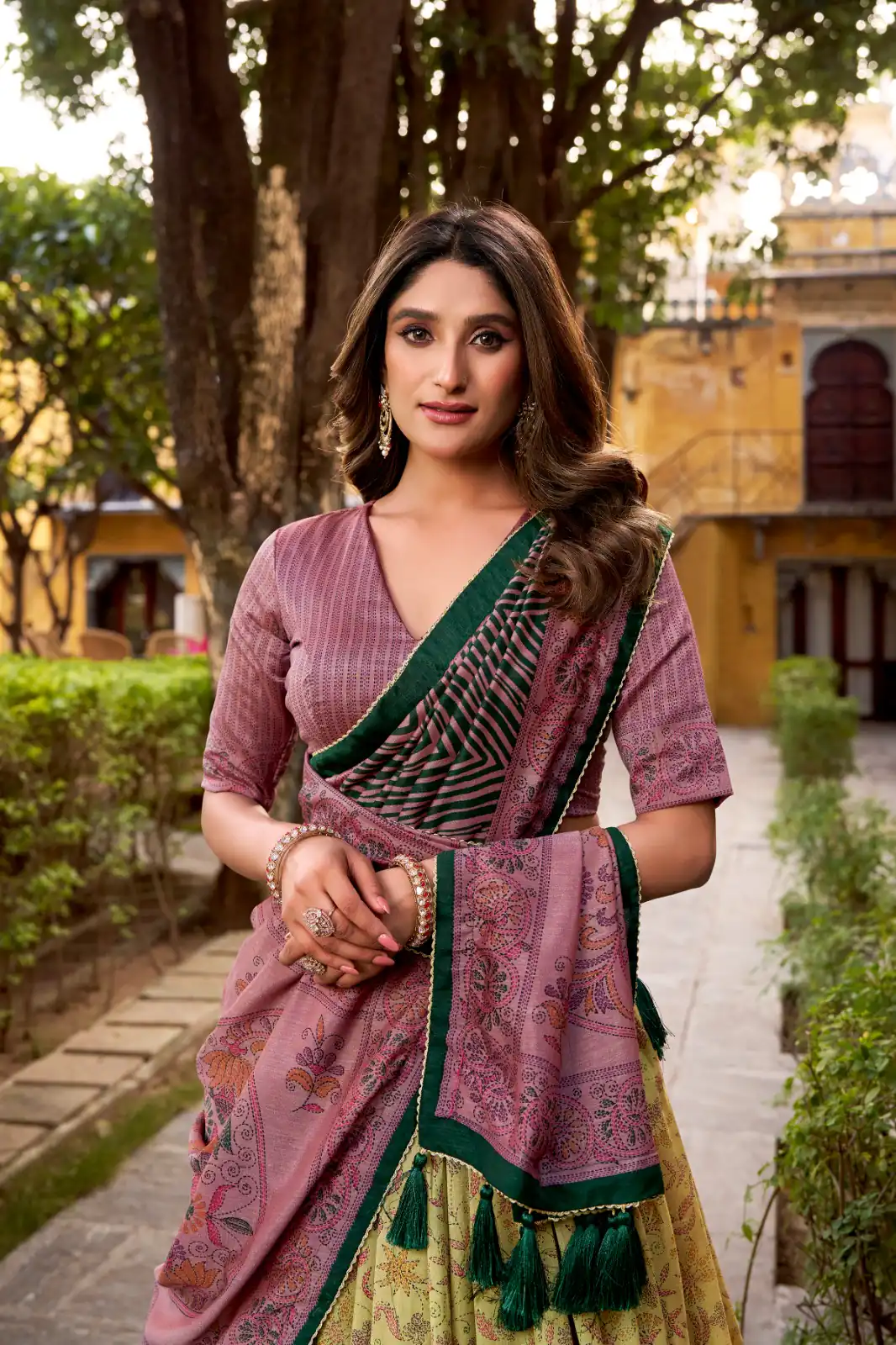 Onion Vichitra Silk Printed Lehenga Choli - Image 3