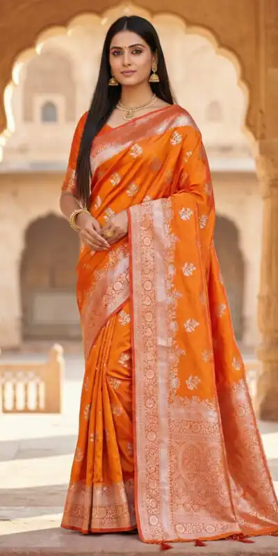 MB 39 Orange Color Banarasi Saree with Zari Work & Lace Work. Introductory Price ₹1899. Delivery 4-6 Working Days. Shop now. | Designer Sarees, Sarees, Bollywood Sarees, Creative Sarees, Embroidered Sarees, Ethnic Saree, Modern Digital sarees, Party Wear Sarees