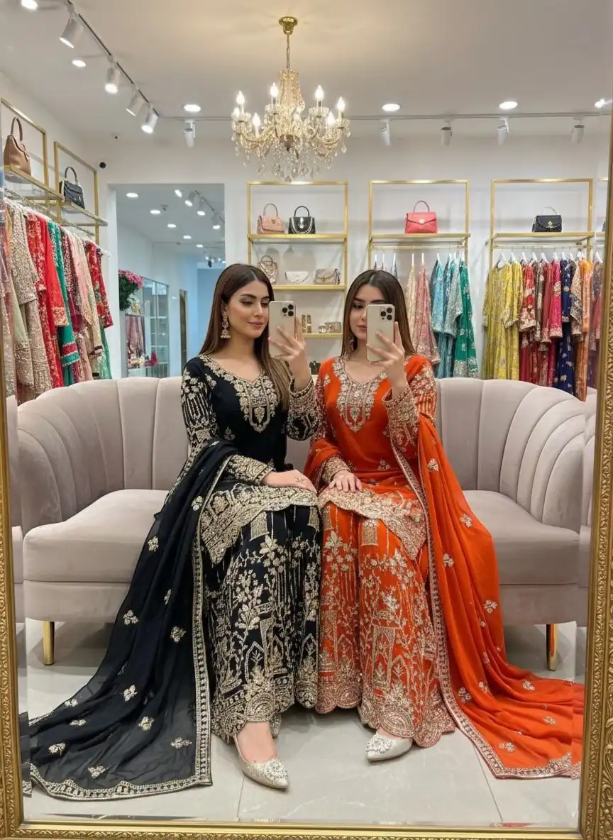 Orange Faux Georgette 5 mm Sequence Work Salwar Suit - Image 3