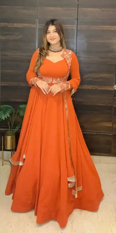 MF 496 Orange Faux Georgette Salwar Suit with Lace Work & Embroidery Work. Special Price ₹2449. Delivery 4-6 Working Days. Shop now. | Jump Suits, Salwar suit, Casual Suits, Creative suits, Designer Suits, Palazzo Suits, Party Wear Suits, Patiala Suits, Straight Suits