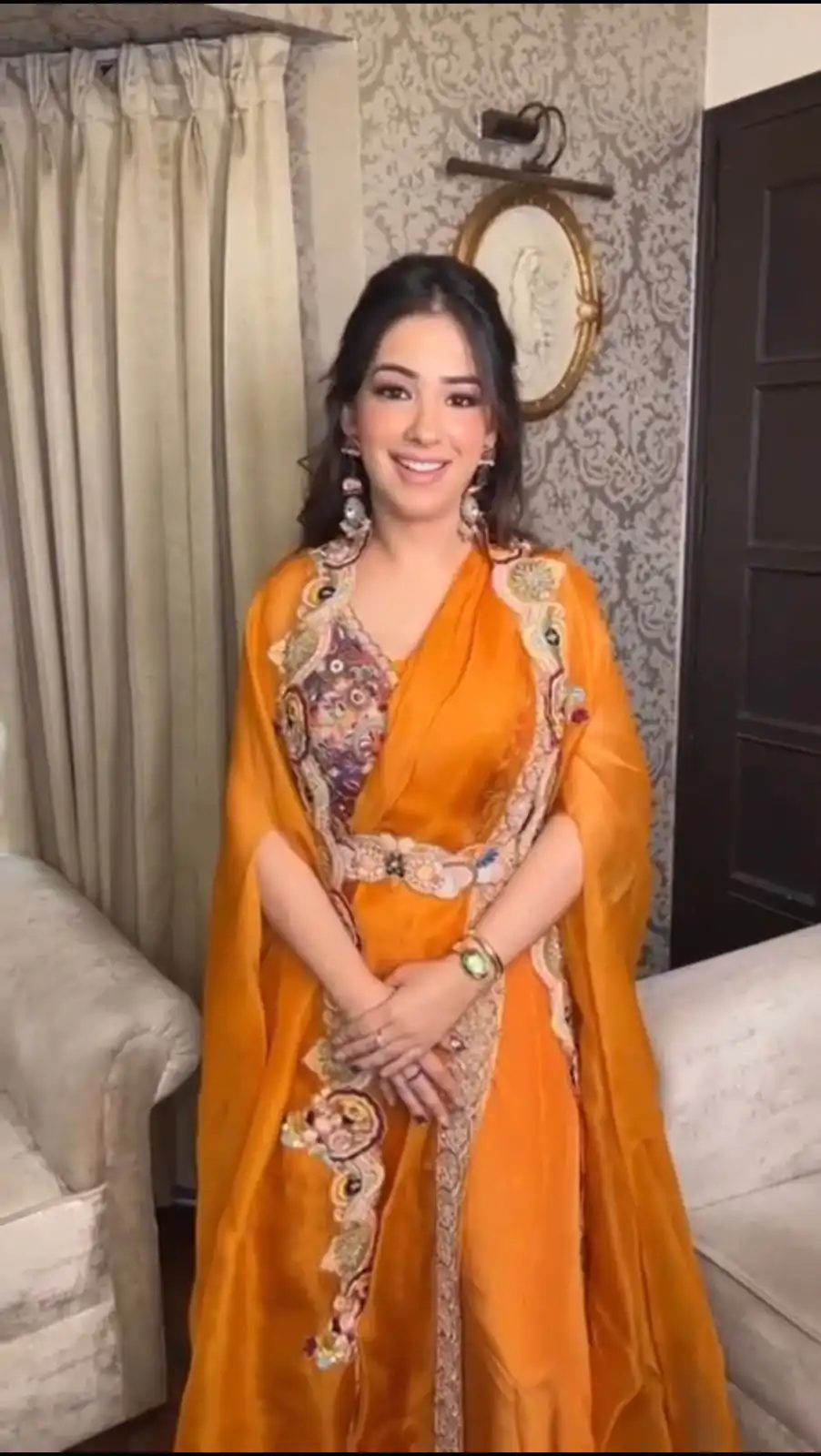 Orange Georgette Embroidery Sequins Work Salwar Suit