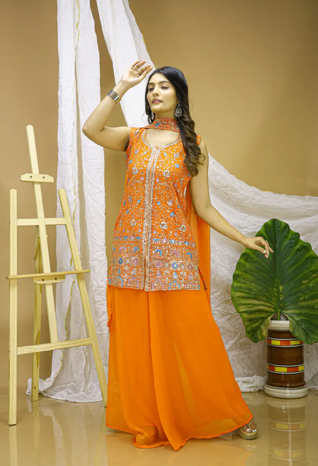 Orange Georgette Embroidery Work Salwar Suit - Image 2