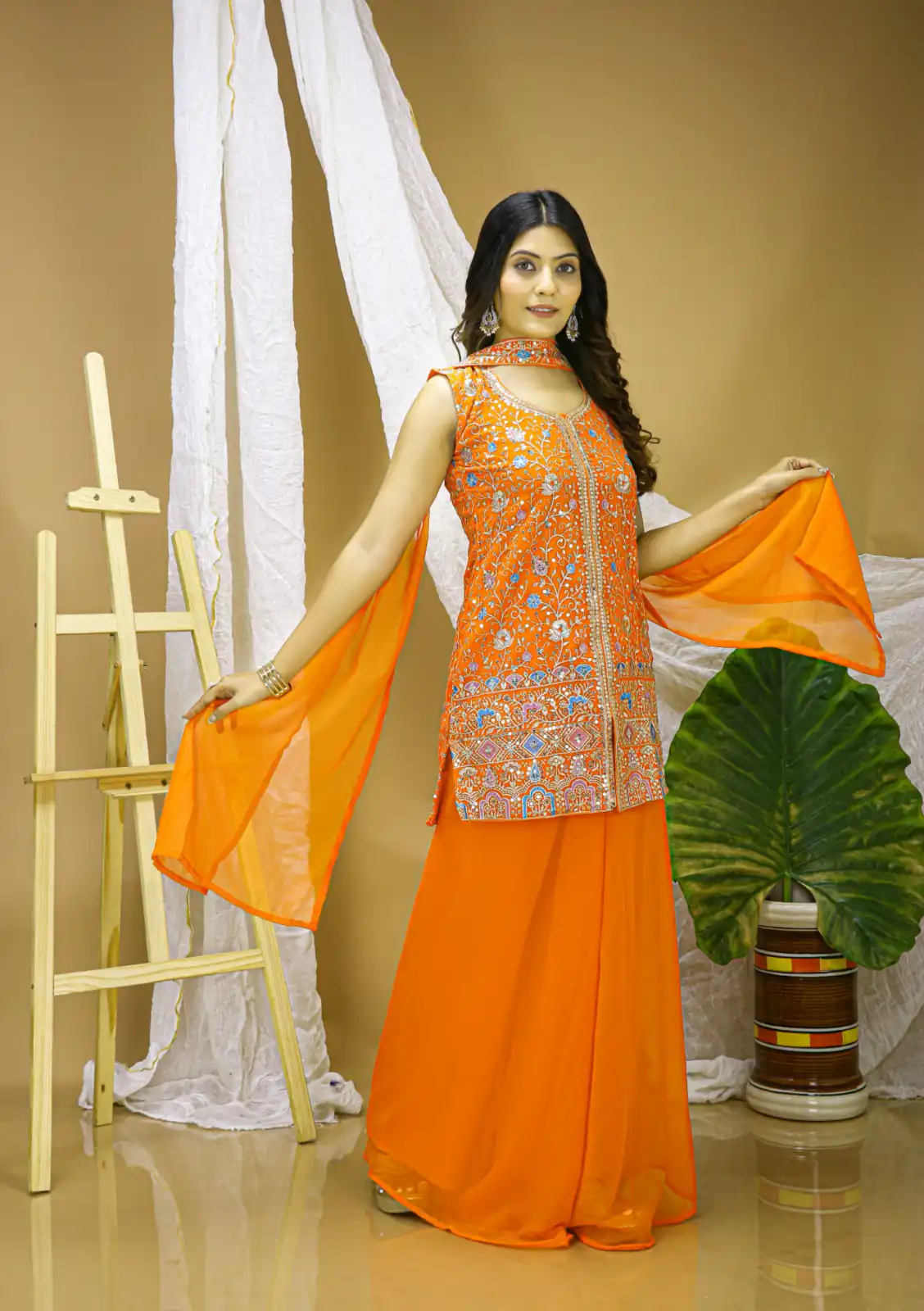 Orange Georgette Embroidery Work Salwar Suit - Image 3
