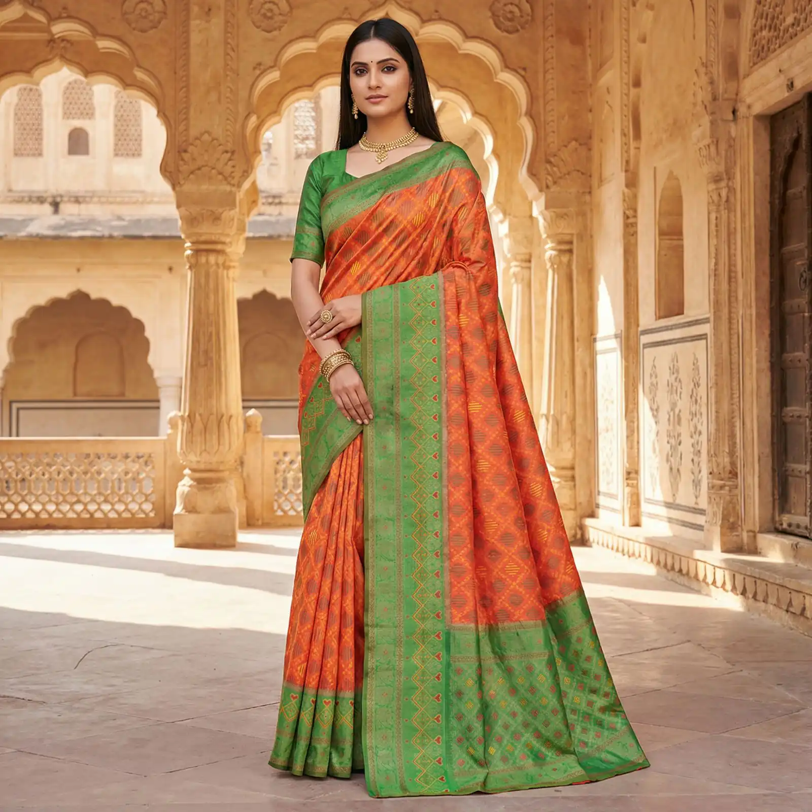 MB 6088 Orange Color Lace Work & Zari Work Sareein Pochampalli Silk. Best Price ₹2049. Delivery 4-6 Working Days. Shop now. | Designer Sarees, Sarees, Bollywood Sarees, Creative Sarees, Embroidered Sarees, Ethnic Saree, Modern Digital sarees, Party Wear Sarees