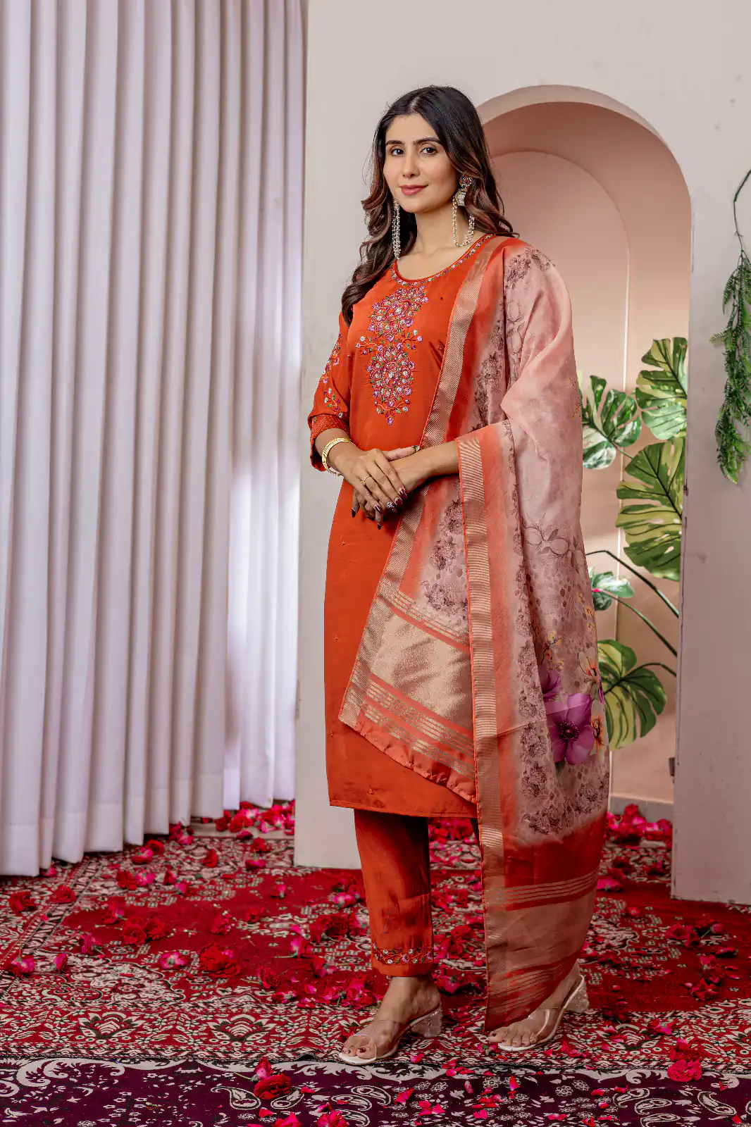 DIVA 111 Orange Viscose Silk Salwar Suit with Thread Embroidery Work. Best Price ₹2049. Delivery 4-6 Working Days. Shop now. | Jump Suits, Salwar suit, Casual Suits, Creative suits, Designer Suits, Palazzo Suits, Party Wear Suits, Patiala Suits, Straight Suits
