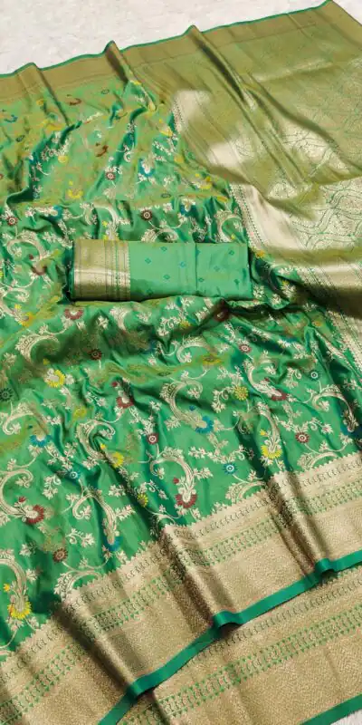 Parrot Green Banarasi Silk With Zari Lace Work Saree