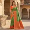 Parrot Green Pochampalli Lace Zari Work Saree
