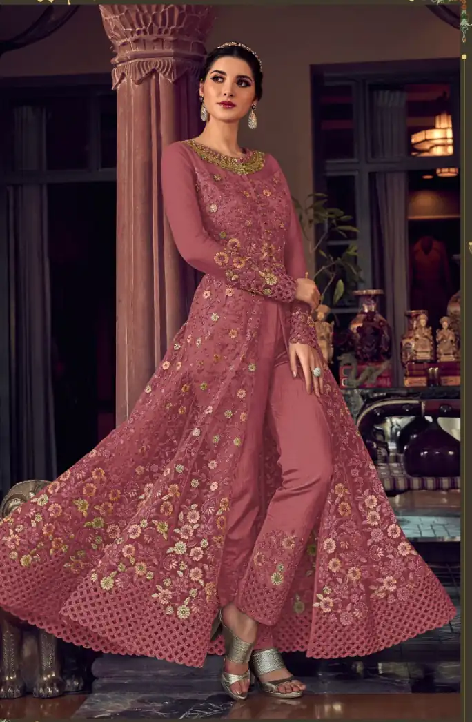 Peach Banglory Silk Embroidery Stone Work Salwar Suit - Image 2