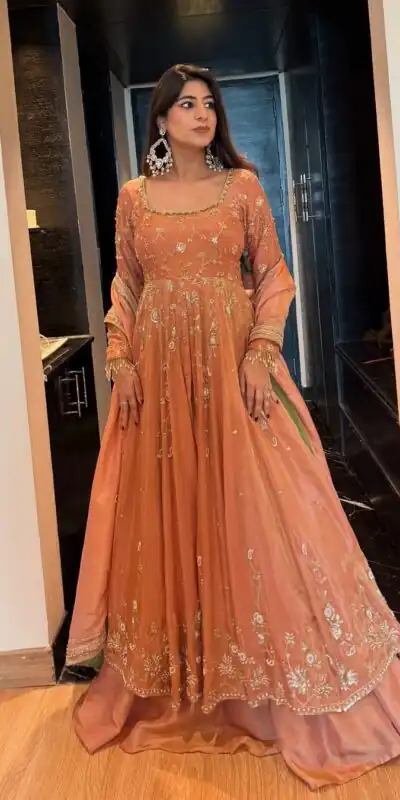 KD 1573 Peach Color Chinon Silk Sequence Lace Work Gown. Online Affordable Price ₹2549. Delivery 4-6 Working Days. Shop now. | Gowns, Bollywood Gowns, Creative Gowns, Designer Gowns, Embroidered Gowns, Party Wear Gowns