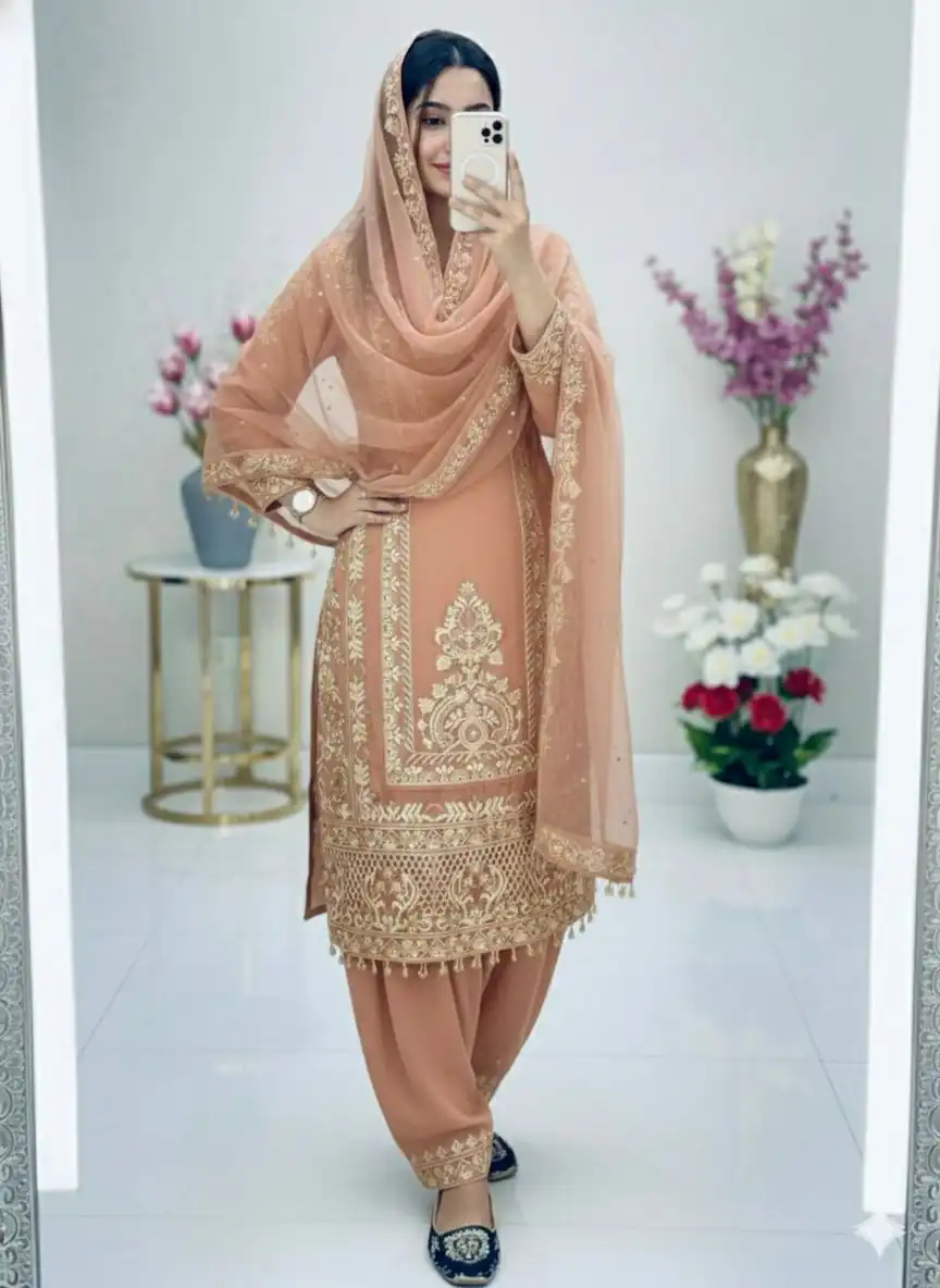 KF 1716 Peach in Color Faux Georgette Embroidery Work Salwar Suit . Exclusive Offer ₹2099. Delivery 4-6 Working Days. Shop now. | Jump Suits, Tops & Bottoms, Track Suits, Salwar suit, Casual Suits, Creative suits, Designer Suits, Palazzo Suits, Party Wear Suits, Patiala Suits, Straight Suits, Trendy Wear