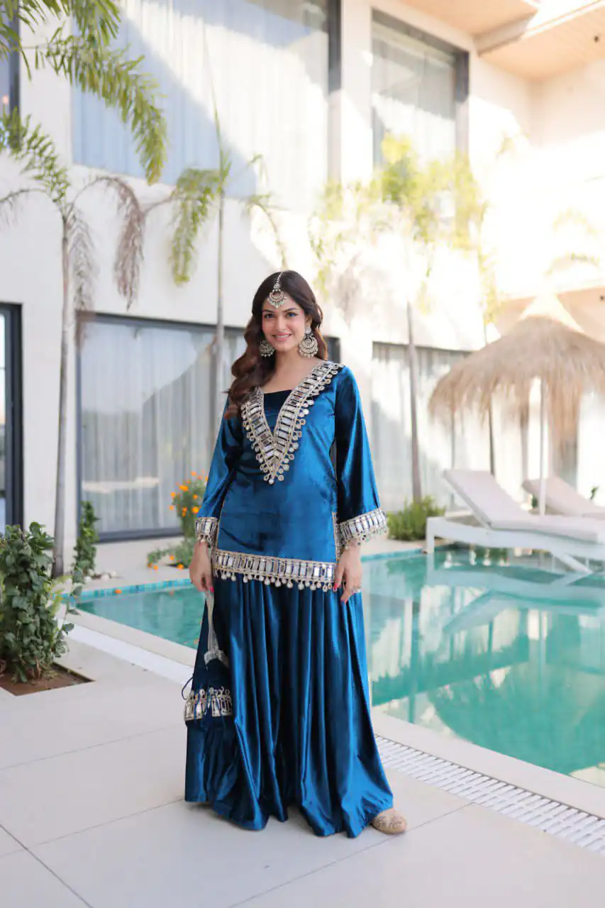 Z 111 Blue in Color 9000 Velvet. Mirror Work & Embroidery Work Salwar Suit Get it for ₹1999. Delivery 4-6 Working Days. Shop now. | Jump Suits, Salwar suit, Casual Suits, Creative suits, Designer Suits, Palazzo Suits, Party Wear Suits, Patiala Suits, Straight Suits