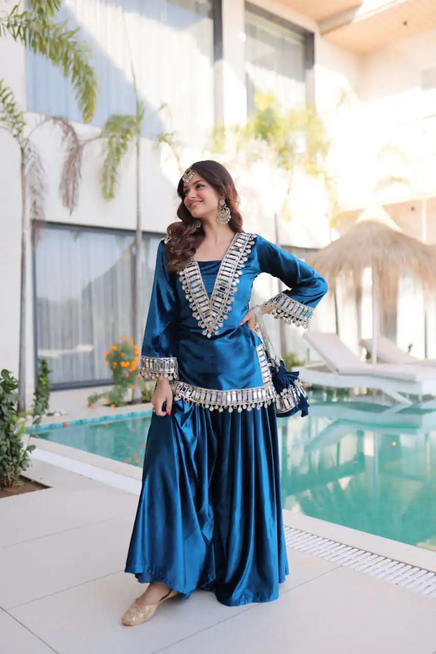 Z 111 Blue in Color 9000 Velvet. Mirror Work & Embroidery Work Salwar Suit Get it for ₹1999. Delivery 4-6 Working Days. Shop now. | Jump Suits, Salwar suit, Casual Suits, Creative suits, Designer Suits, Palazzo Suits, Party Wear Suits, Patiala Suits, Straight Suits