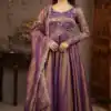 Perfect Purple Cosmos Silk Embroidery Work Anarkali Suit