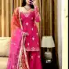 Pink Chinon Silk Embroidery Work Sawlar Suit