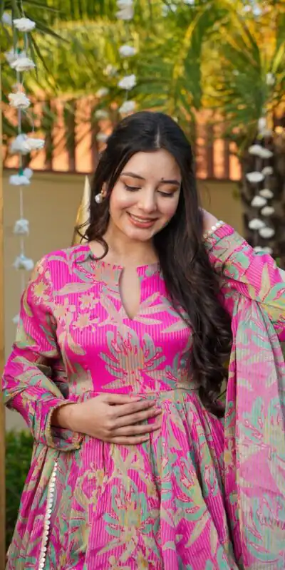 Pink Chinon Silk Printed Sequins Work Salwar Suit
