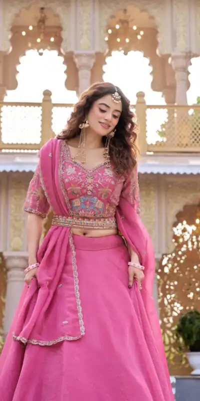 Ram 160 Pink Color Crunchy Lehenga Choli with Embroidery Work. Online Festive Deal ₹3199. Delivery 4-6 Working Days. Shop now. | Lehenga, Bollywood Lehenga, Creative Lehenga, Designer Lehenga, Embroidered Lehenga, Party Wear Lehenga