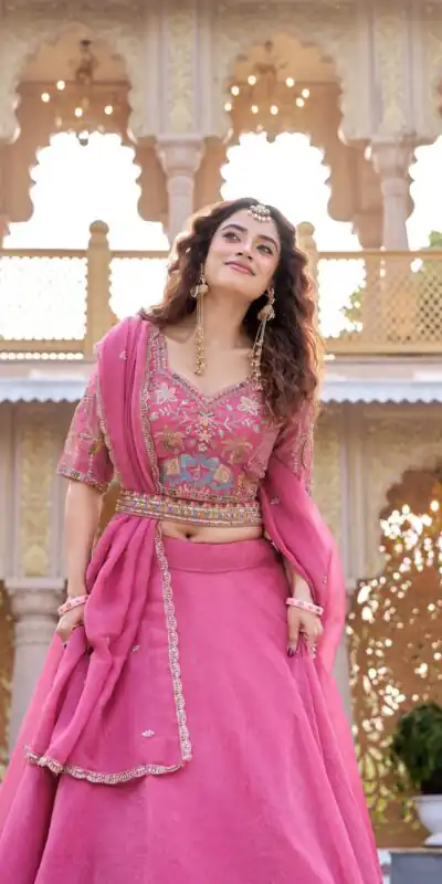 Ram 160 Pink Color Crunchy Lehenga Choli with Embroidery Work. Online Festive Deal ₹3199. Delivery 4-6 Working Days. Shop now. | Lehenga, Bollywood Lehenga, Creative Lehenga, Designer Lehenga, Embroidered Lehenga, Party Wear Lehenga