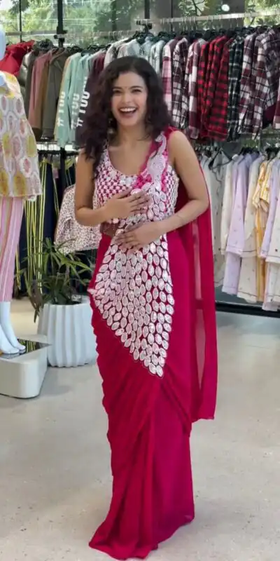 ST 1165 Pink Faux Georgette Saree with Embroidery Work & Sequins Work. Now at just ₹1799. Delivery 4-6 Working Days. Shop now. | Designer Sarees, Sarees, Bollywood Sarees, Creative Sarees, Embroidered Sarees, Ethnic Saree, Modern Digital sarees, Party Wear Sarees