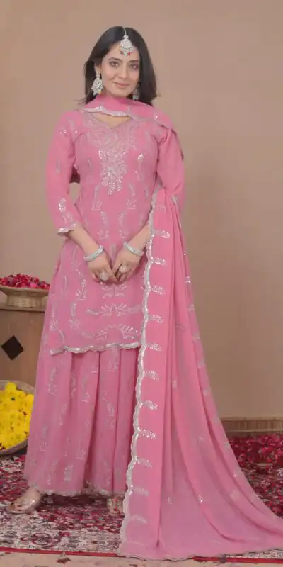 Pink Georgette Sequence Work Salwar Suit