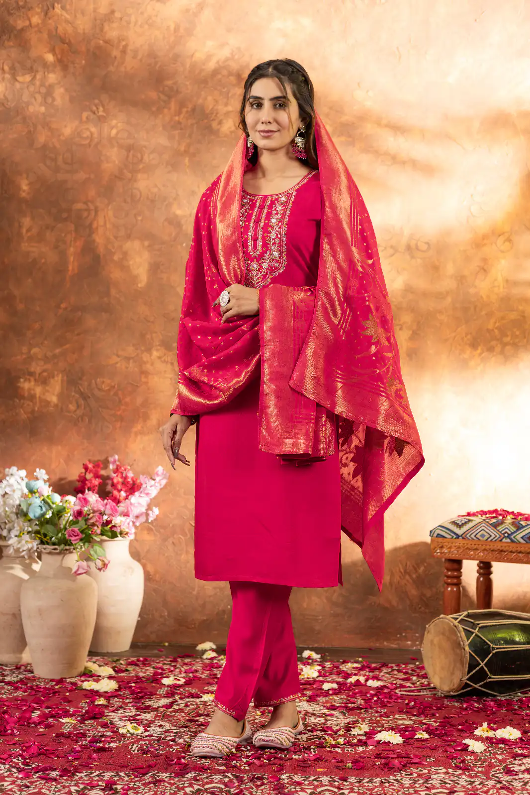 Pink Marina Silk Embroidery Work Salwar Suit - Image 3