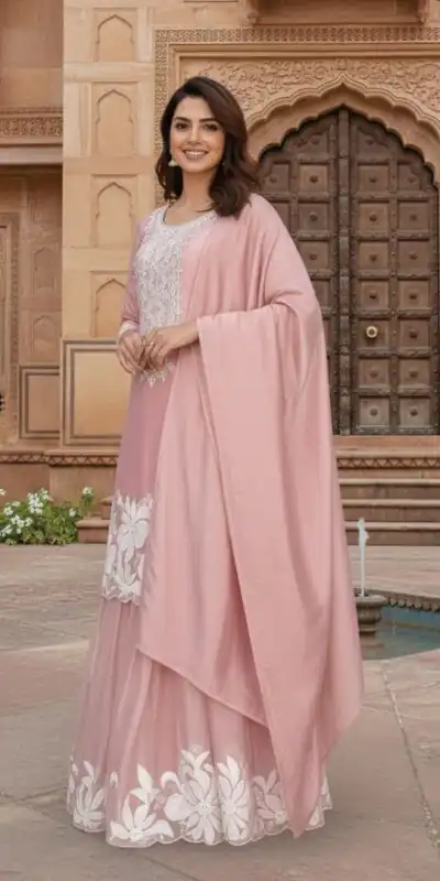 Pink Organza Silk Sequence Work Salwar Suit