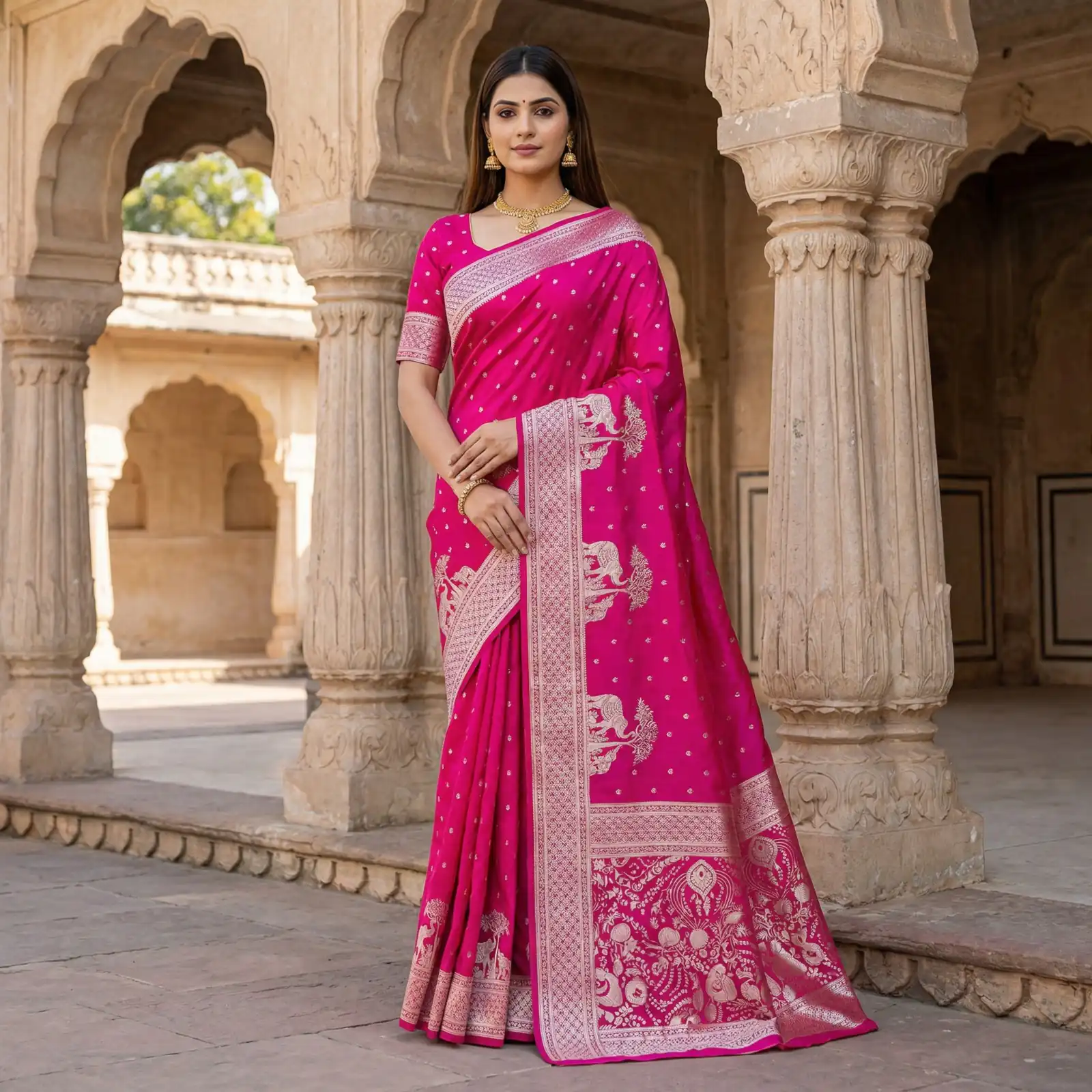 MB 25 GAJRAJ Pink in Pure Banarasi Silk Zari Work & Lace Work Saree . Introductory Price ₹1899. Delivery 4-6 Working Days. Shop now. | Designer Sarees, Sarees, Bollywood Sarees, Creative Sarees, Embroidered Sarees, Ethnic Saree, Modern Digital sarees, Party Wear Sarees