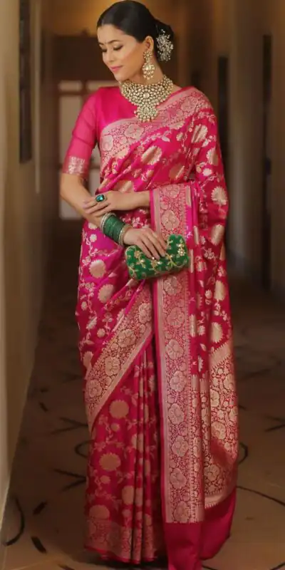 KP 5085 Pink in Soft Lichi Silk Wedding, Party, Festive, Events Designer Work Saree . Get it for âš1349. Delivery 4-6 Working Days. Shop now. | Designer Sarees, Sarees, Bollywood Sarees, Creative Sarees, Embroidered Sarees, Ethnic Saree, Modern Digital sarees, Party Wear Sarees